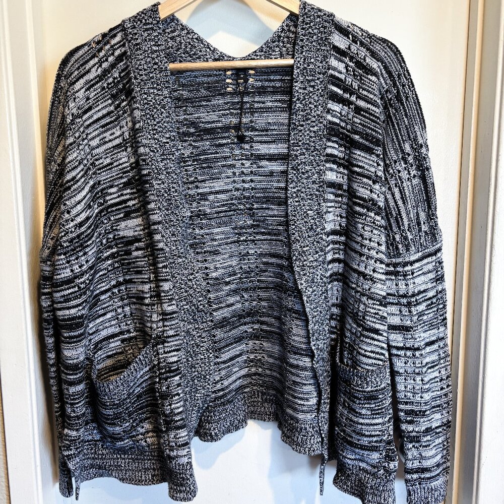 Express Lightweight Grey/Black & White Knit Cardigan Sweater